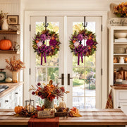 Purple Rose Mixed Fall Wreath with Maple Leaves & Ribbon