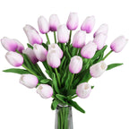 24PCS White Tulips Artificial Flowers Real Touch Tulips Flowers White Tulips Flowers for Home Table Decoration Wedding Bouquet Party Baby Shower Centerpieces Bridal Bouquet Decor