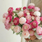 Artificial Peony Rose Combo Bouquet 6pcs | Home Table Wedding Party & Farmhouse Decor in Mix Pink Pink Red Pink White