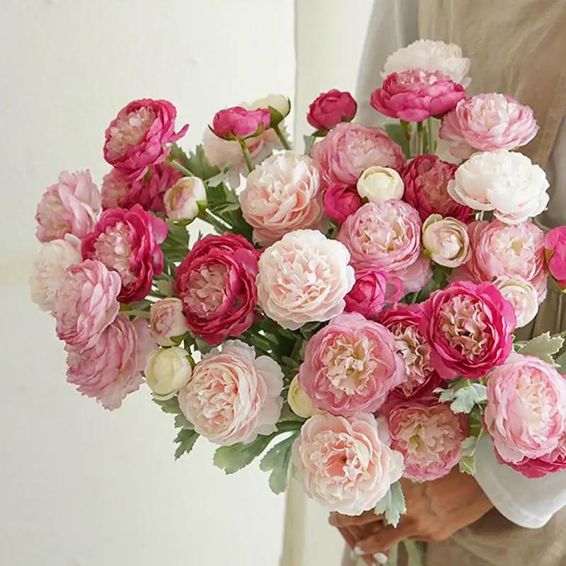 Artificial Peony Rose Combo Bouquet 6pcs | Home Table Wedding Party & Farmhouse Decor in Mix Pink Pink Red Pink White