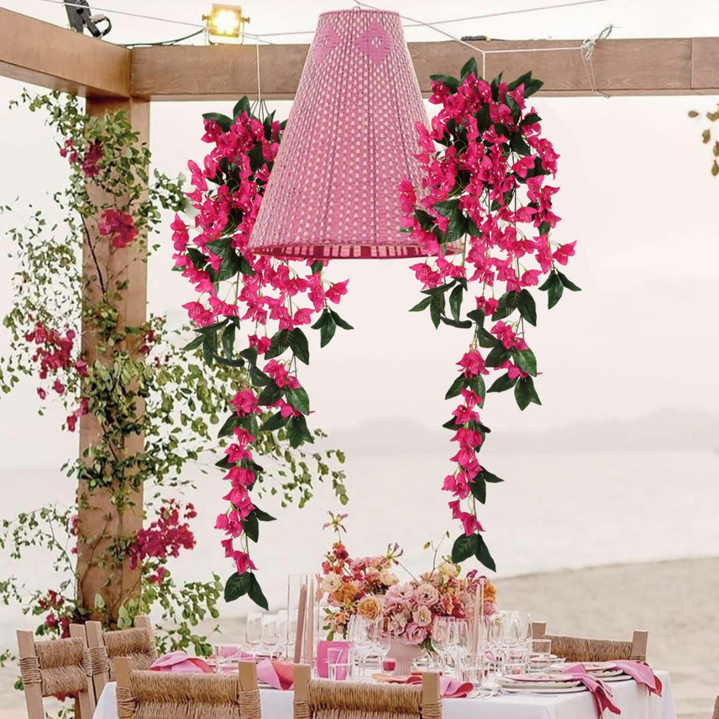 Artificial Bougainvillea Hanging Flowers 2pcs | UV Resistant Faux Garland for Outdoor Garden Porch Eave & Wedding Decor in Red Purple White Pink