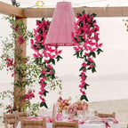 Artificial Bougainvillea Hanging Flowers 2pcs | UV Resistant Faux Garland for Outdoor Garden Porch Eave & Wedding Decor in Red Purple White Pink