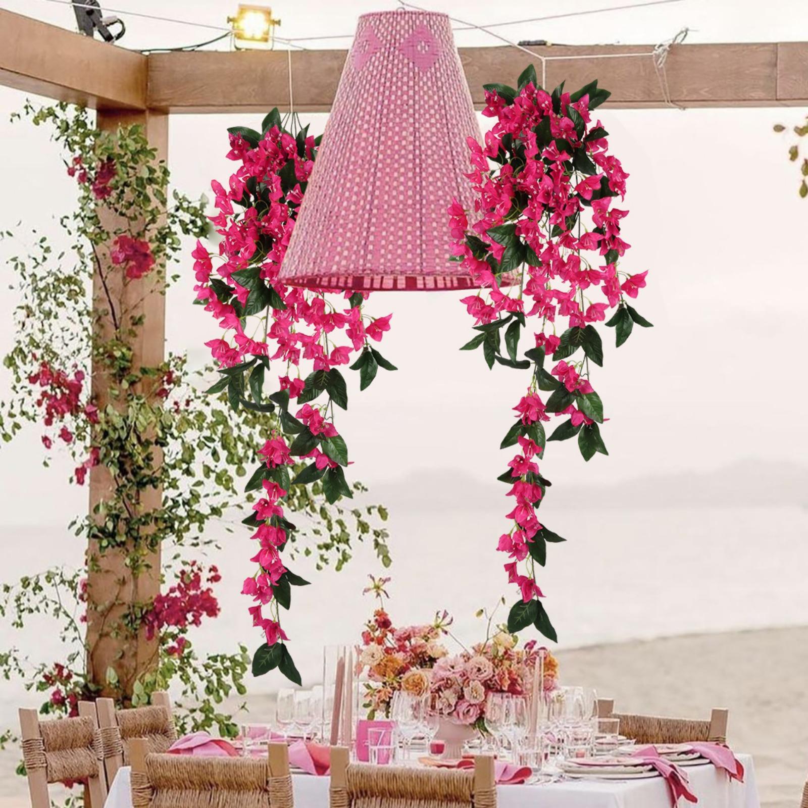 Artificial Bougainvillea Hanging Flowers 2pcs | UV Resistant Faux Garland for Outdoor Garden Porch Eave & Wedding Decor in Red Purple White Pink