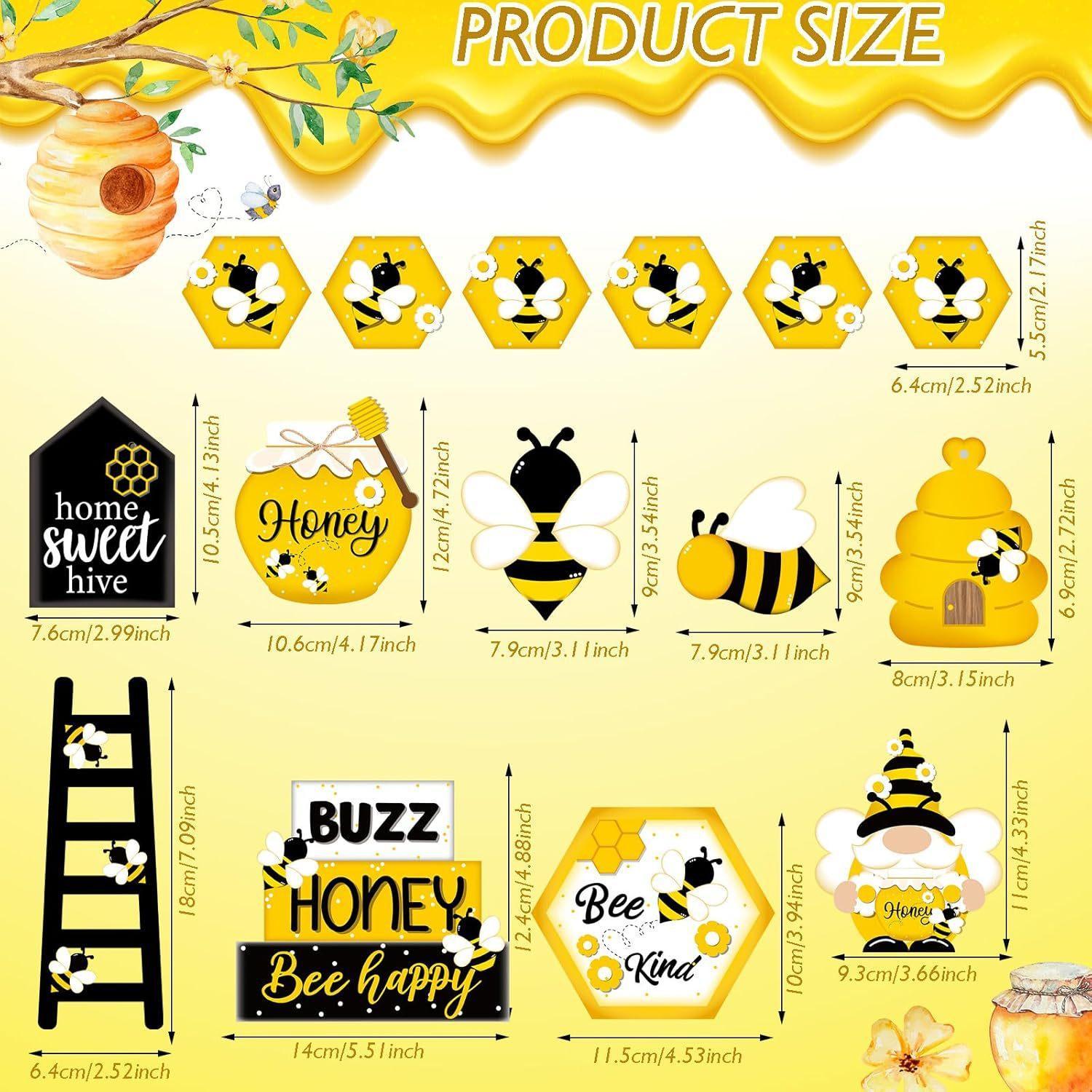 Summer Tiered Tray Decor Set | Honey Bee Gnome Wooden Signs & Yellow Truck for Farmhouse Kitchen Home Party