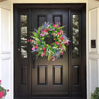 17.7in Spring Wreaths for Front Door Welcome Summer Flower Weatherproof Greenery All Seasons Round Wreaths Rustic Decor Decoration Fruit Plants