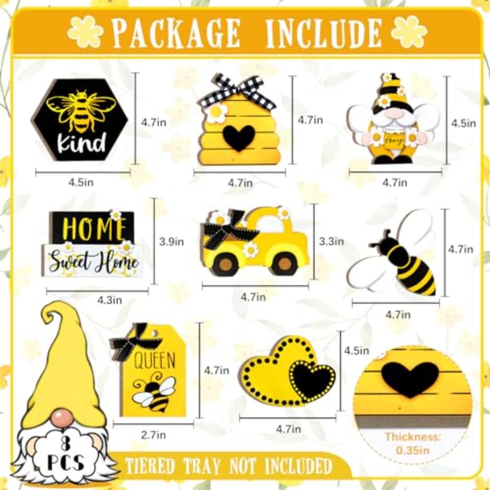 Farmhouse Tiered Tray Decoration Set | Bumble Bee Gnome Honey Truck & Hive Wooden Signs for Rustic Home Decor