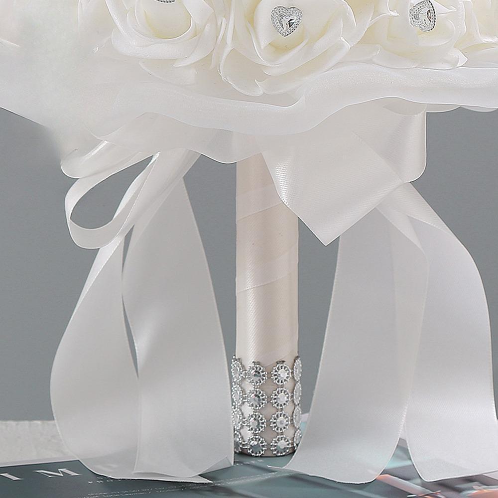 Crystal Artificial Rose Bridal Bouquet | Bride Bridesmaid Church Wedding Party & Photo Shoot in White
