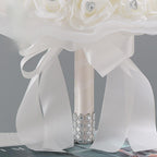 Crystal Artificial Rose Bridal Bouquet | Bride Bridesmaid Church Wedding Party & Photo Shoot in White