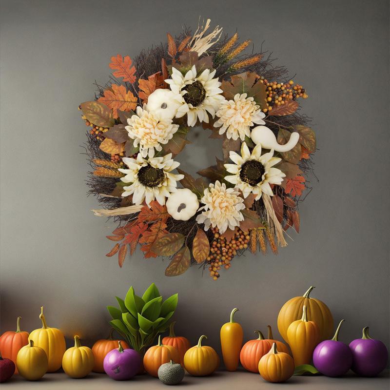 Fall Swag Wreath | Teardrop Maple Leaf Autumn Wreath for Front Door Thanksgiving Home Decor