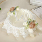 Wedding Flower Girl Basket with Pearl Handle | Satin Petal Basket for Wedding Ceremony Bridal Shower & Home Decor in Beige White