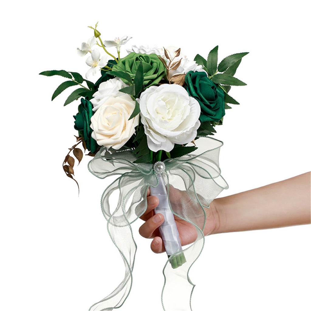 Handmade Bridal Wedding Bouquet | Ceremony Church Decoration in Blue Green Wine Red White Pink 5 Colors