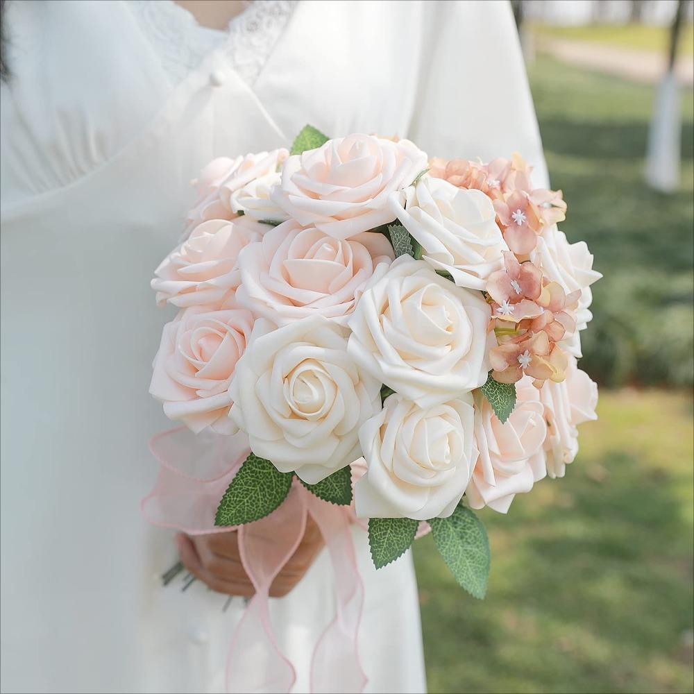 Gradient Color Artificial Flowers Combo Box Set with Stems | DIY Wedding Bouquet Centerpiece Baby Shower & Home Decor in 6 Styles A-F