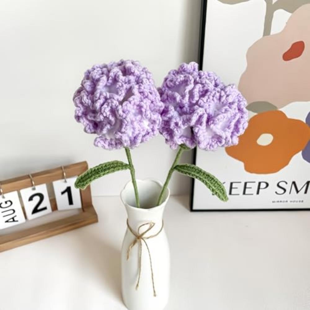 Handmade Gradient Crochet Knitted Flowers 6pcs | Bouquet for Wedding Home Decor DIY Mother's Day Birthday & Anniversary Gift in Pink Purple Red Orange