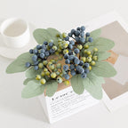 Artificial Blueberry Berry Stems 12pcs | Lifelike Faux Berry Sprigs for Wedding Christmas Valentine's Day Halloween & DIY Bouquet Decor in Blue Green
