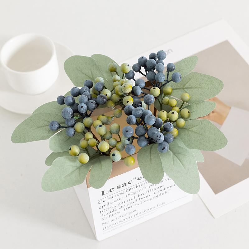 Artificial Blueberry Berry Stems 12pcs | Lifelike Faux Berry Sprigs for Wedding Christmas Valentine's Day Halloween & DIY Bouquet Decor in Blue Green