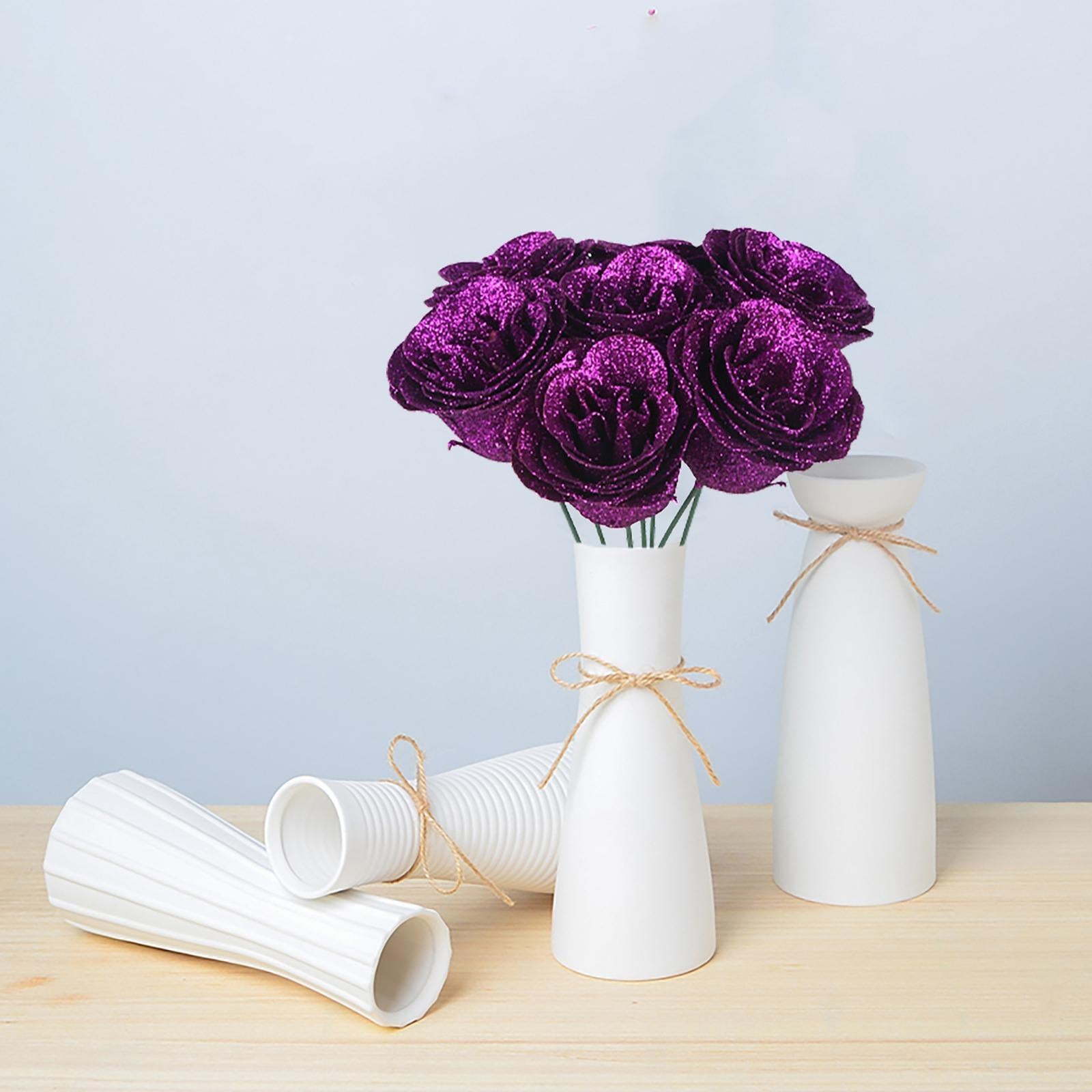 Glitter Roses Bouquet with Stems 30pcs | Wedding Party Christmas & Home Decor in Gold Silver Pink Purple 16 Colors
