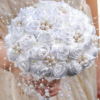 Luxury Rhinestone & Pearl Bridal Bouquet | Wedding Flowers for Bride & Bridesmaid in White & Pink