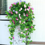 Artificial Hanging Pothos Vines with Flowers | Indoor & Outdoor Wall Balcony Living Room Home Decor in Pink White Yellow