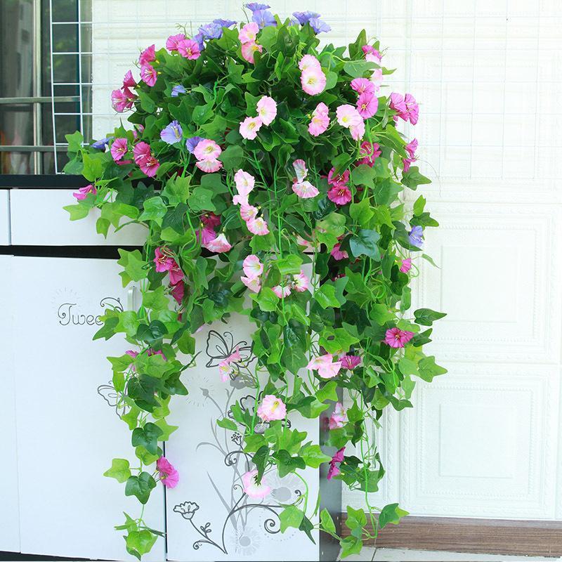 Artificial Hanging Pothos Vines with Flowers | Indoor & Outdoor Wall Balcony Living Room Home Decor in Pink White Yellow