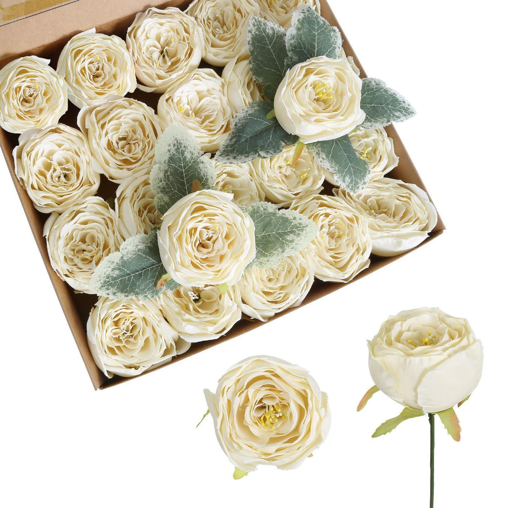 Artificial Rose Heads Bulk | Wedding Centerpiece Bouquet Home Decor & DIY in Blue White Red Pink Champagne Orange 8 Colors