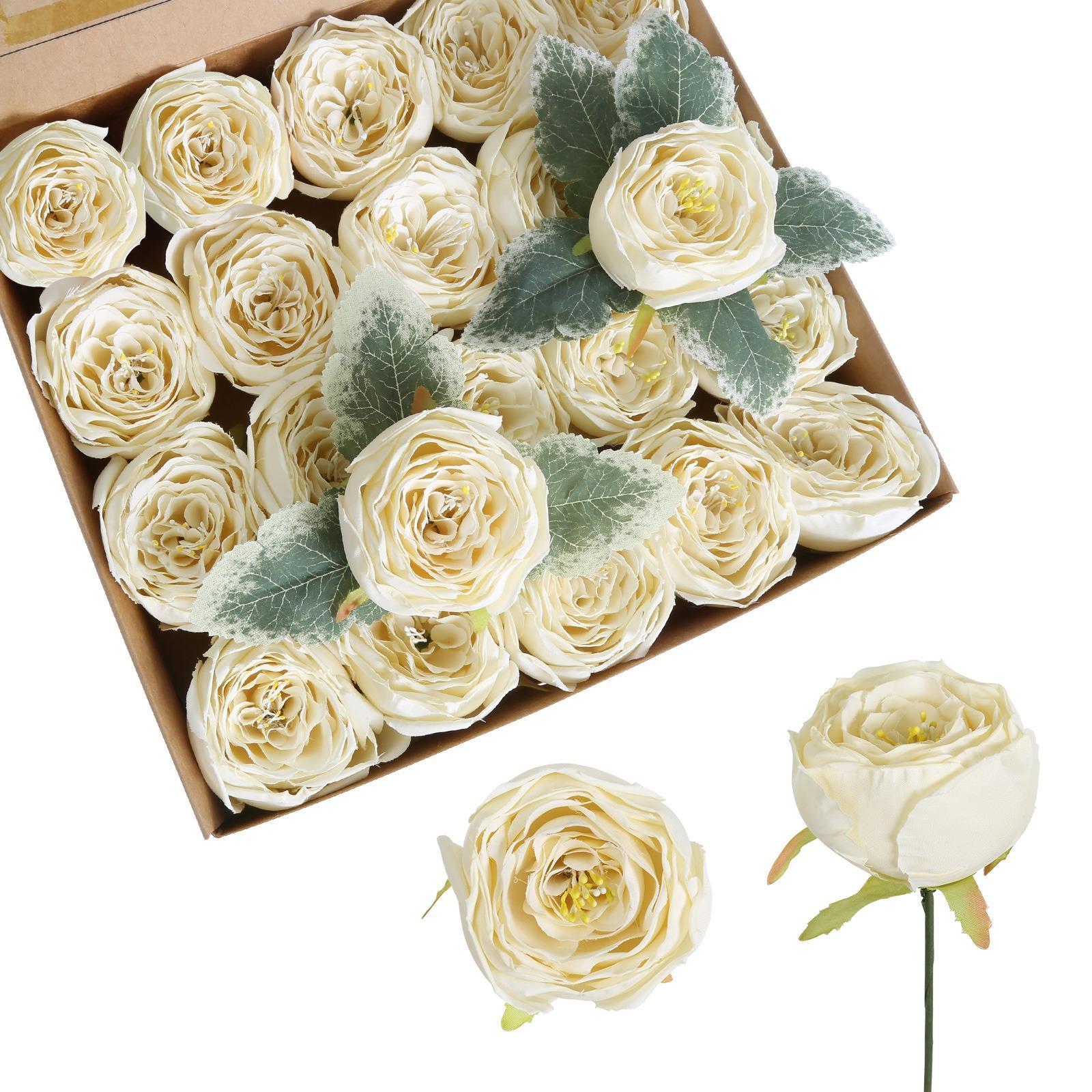 Artificial Rose Heads Bulk | Wedding Centerpiece Bouquet Home Decor & DIY in Blue White Red Pink Champagne Orange 8 Colors