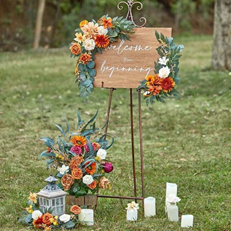 Artificial Flowers for Wedding Welcome Sign & Arch | Ceremony Backdrop Party Decor in Orange Blue Purple Pink White
