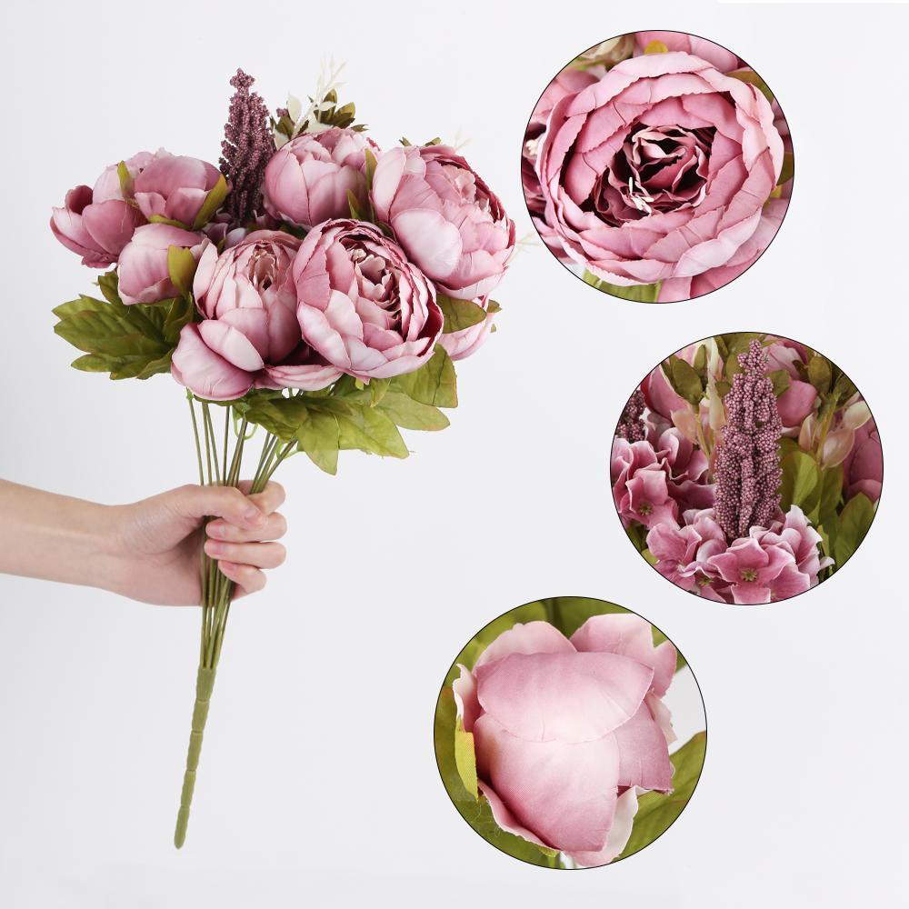 Vintage Artificial Peonies and Hydrangeas Bouquet | Wedding Bridal Centerpiece & Home Decor in Pink Purple Blue White 8 Colors