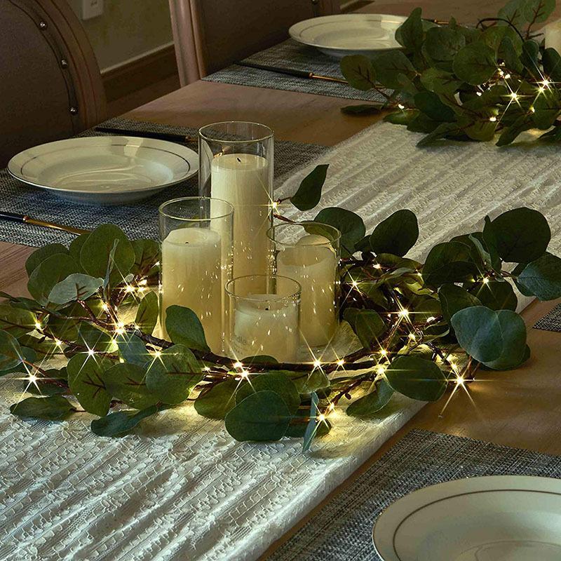 Battery Operated Lighted Olive Garland with Fairy Lights | Christmas Fireplace Mantle Indoor & Outdoor Decor Style A B