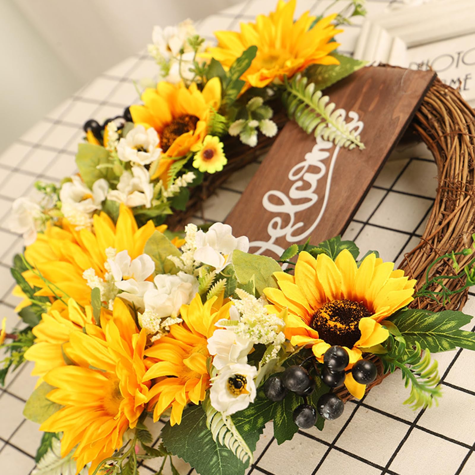 Artificial Sunflower Welcome Wreath | Front Door Window Outdoor & Indoor Home Decor All Season