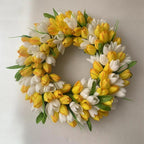 Artificial Spring Tulip Wreath for Front Door | Wall Window Mother's Day Easter Wedding & Party Decor in Pink Yellow Orange