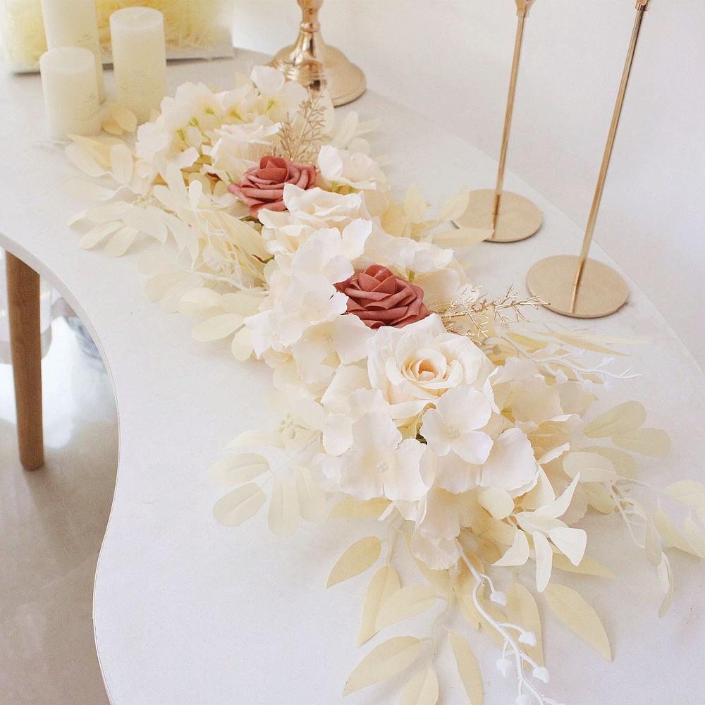 Artificial wedding arch flowers in red white pink and beige for DIY backdrop