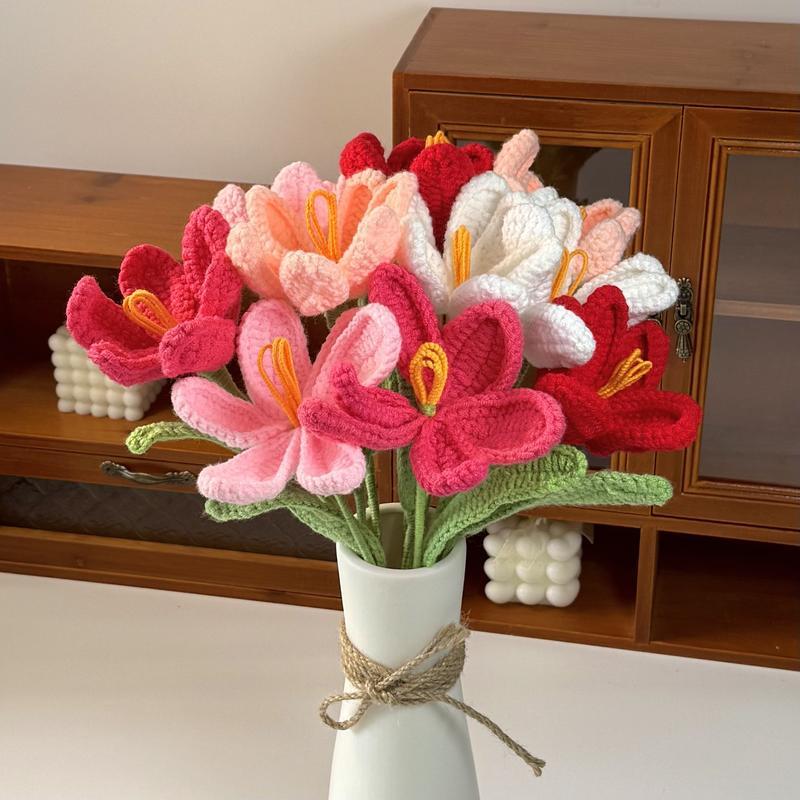 Crochet Flowers Handmade Bouquet | Decorative Floral Arrangement for Room Anniversary Birthday Wedding & Celebration Gift in Orange Pink White Red