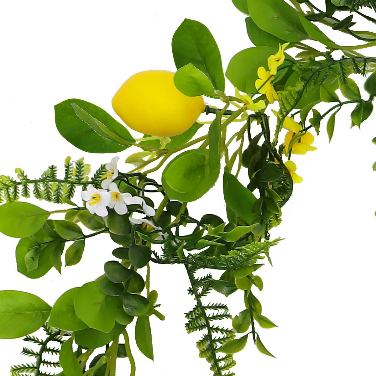 Artificial Lemon Garland with Fairy Lights | Greenery Vine Faux Fruit White Yellow Flowers for Home Garden & Wedding Decor