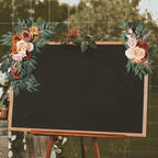 Boho Wedding Arch Flowers Kit with Rose Eucalyptus Garland & Drapes | Wedding Ceremony Backdrop & Welcome Sign Decor in Gold White Blue Red Pink Purple