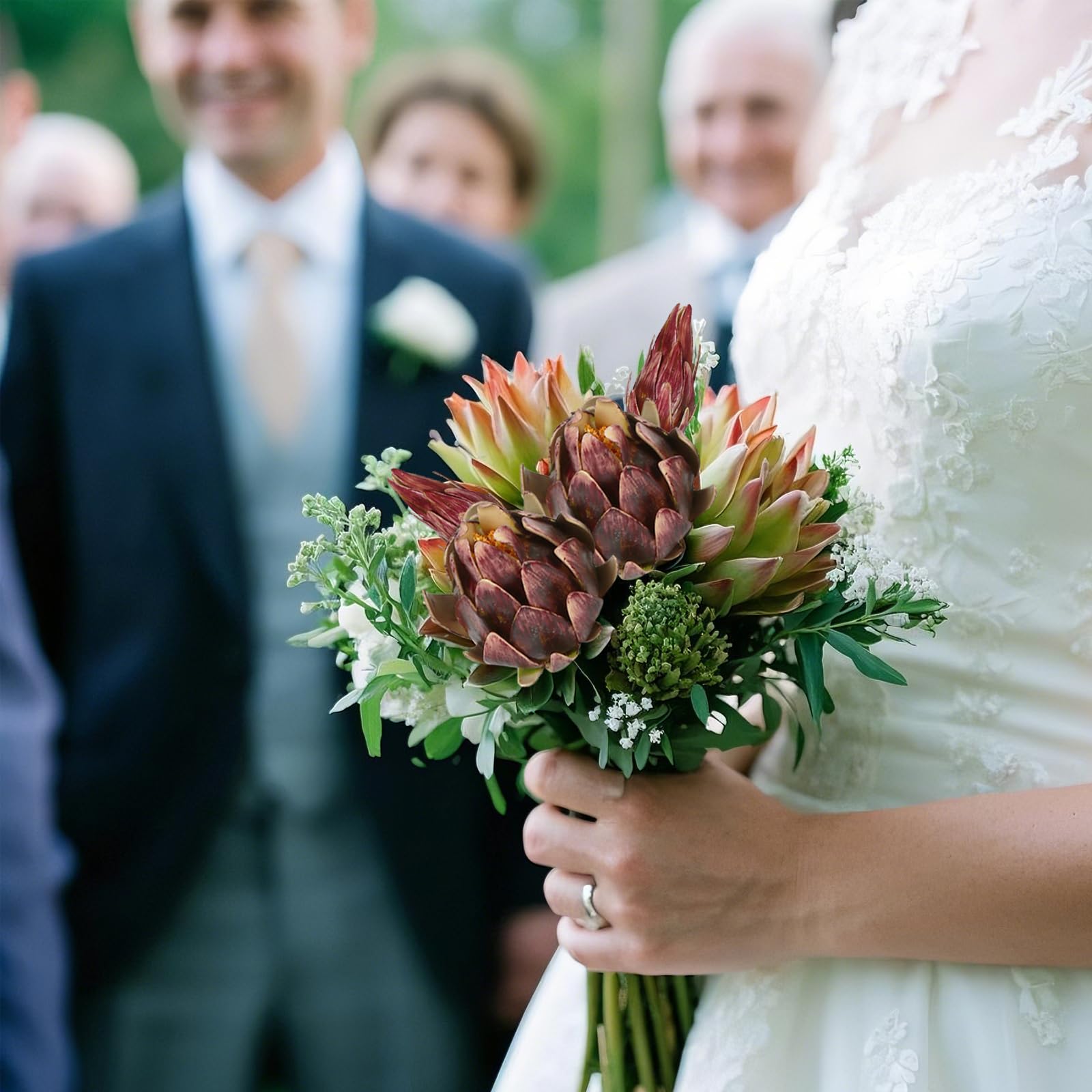 Artificial King Protea Flowers 2pcs 31 inch Stem | Wedding Centerpiece Home & Garden Decor in Burgundy Red
