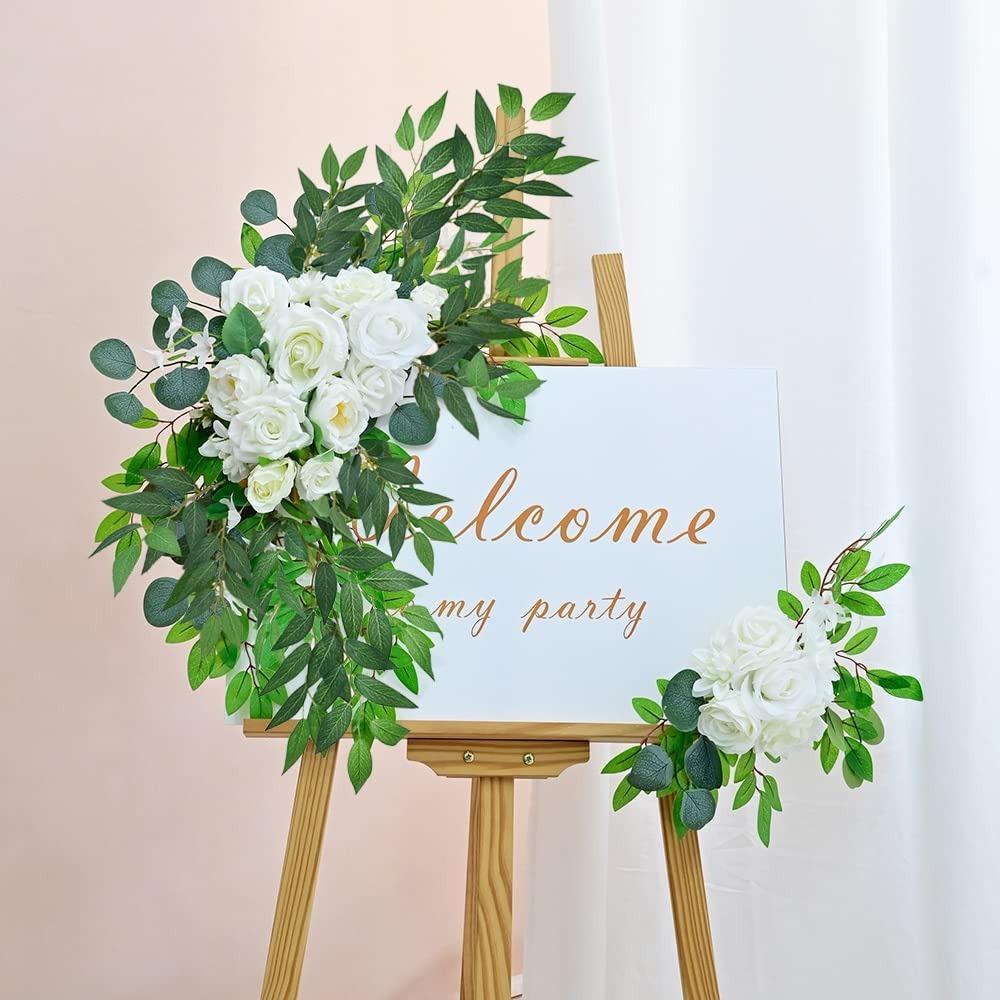 Faux Green Leaf Garland Branches Set of 4 | Hanging Greenery Spray for Wedding Arch Bouquet & Home Decor