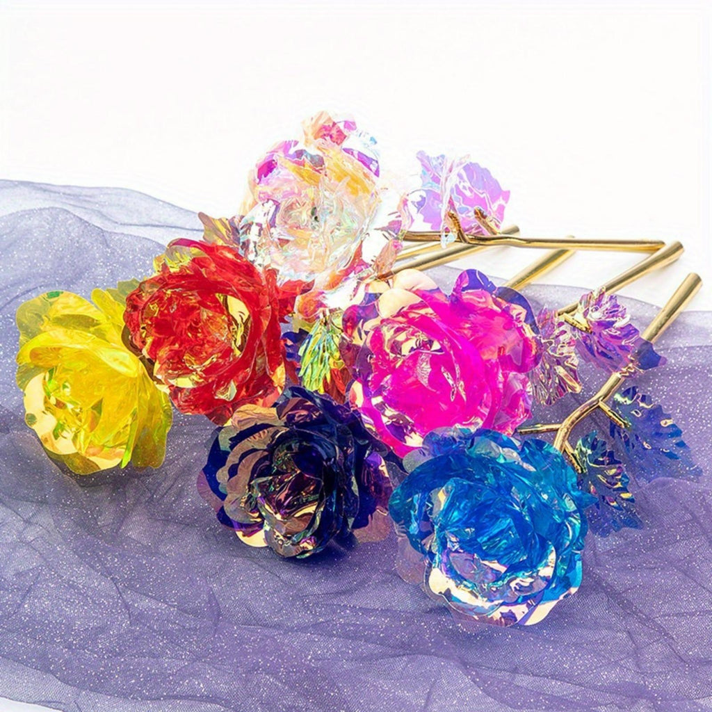 Gold Foil Rose Flower Box | Romantic Gift for Her Valentine's Day Anniversary & Birthday in Blue Pink Colorful