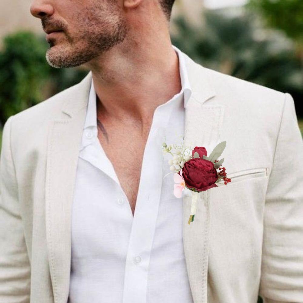 Artificial Wrist Corsage and Boutonniere Set 4pcs | Wedding Homecoming Prom & Graduation Party in White Red 6 Styles