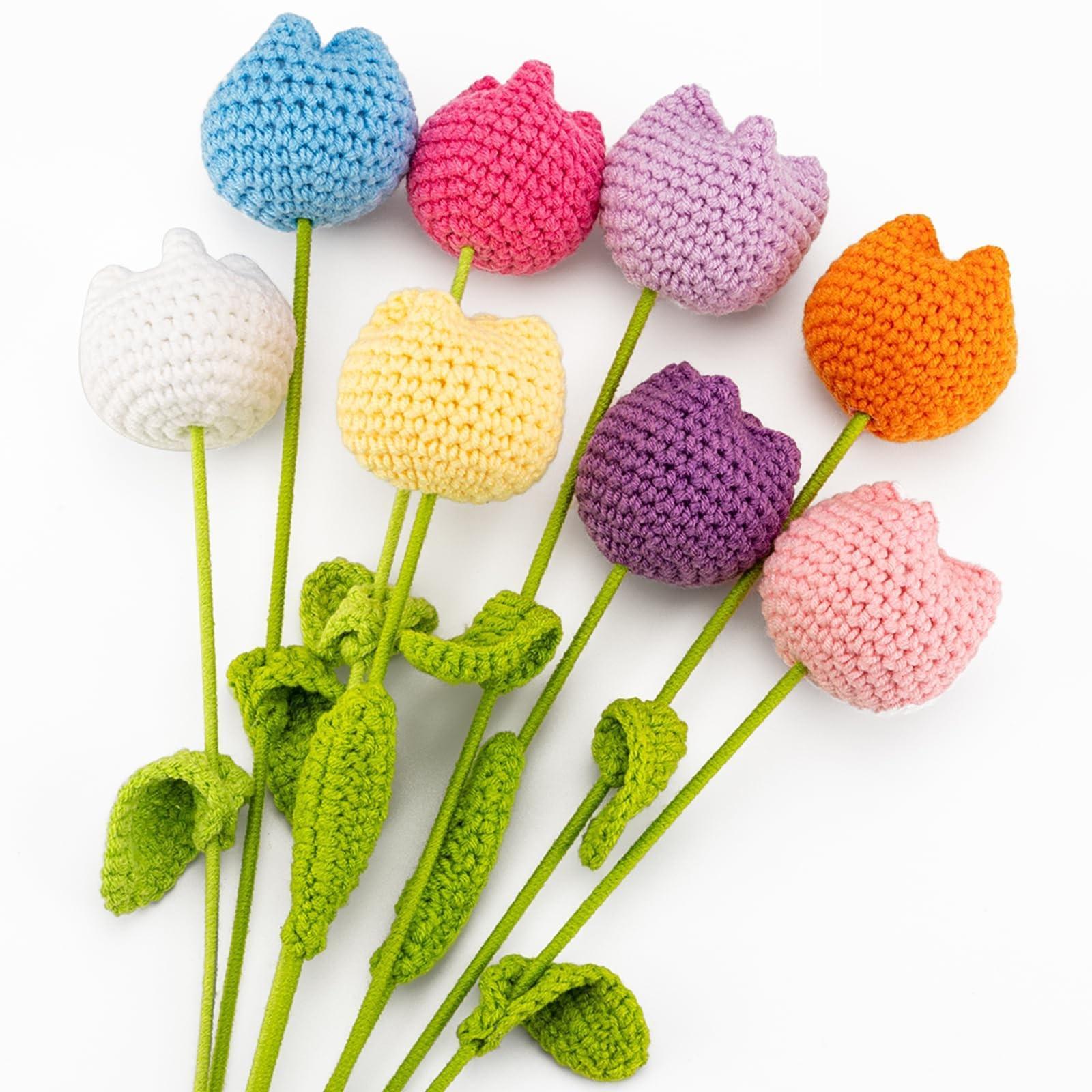 Handmade Crochet Tulip Bouquet 8pcs | Mother's Day Birthday Anniversary Home Decor & Gift in Red White Purple Pink Dark Pink Blue