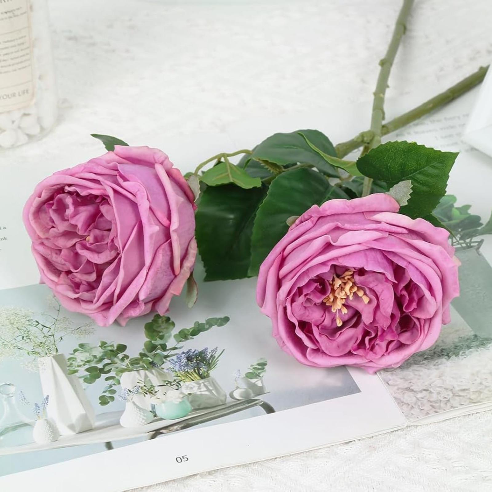 Real Touch Latex Rose Peony Stems 5pcs | Wedding Bouquet Party Valentine's Day & Home Decor in White Pink Purple Champagne Blue