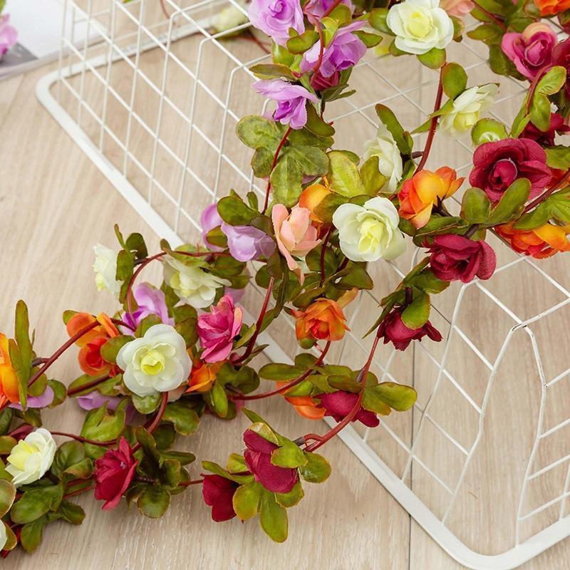 Artificial Rose Vine Hanging Garland with Green Leaves 5pcs | Wedding Birthday Christmas Wall Arch Party & Home Decor in 8 Colors