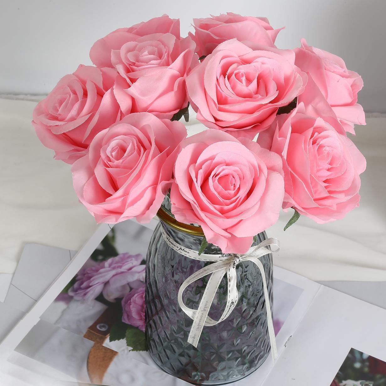 Bulk Roses with Leaves and Stems 20pcs | DIY Wedding Bouquet Centerpiece Wreath Garland & Party Decor in 10 Colors