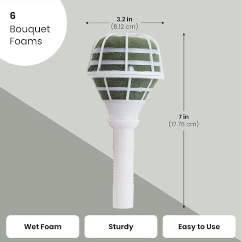 DIY Wedding Bouquet Holder Foam Handle Set of 6 | Bridal Floral Arrangement Base for Fresh & Artificial Flowers