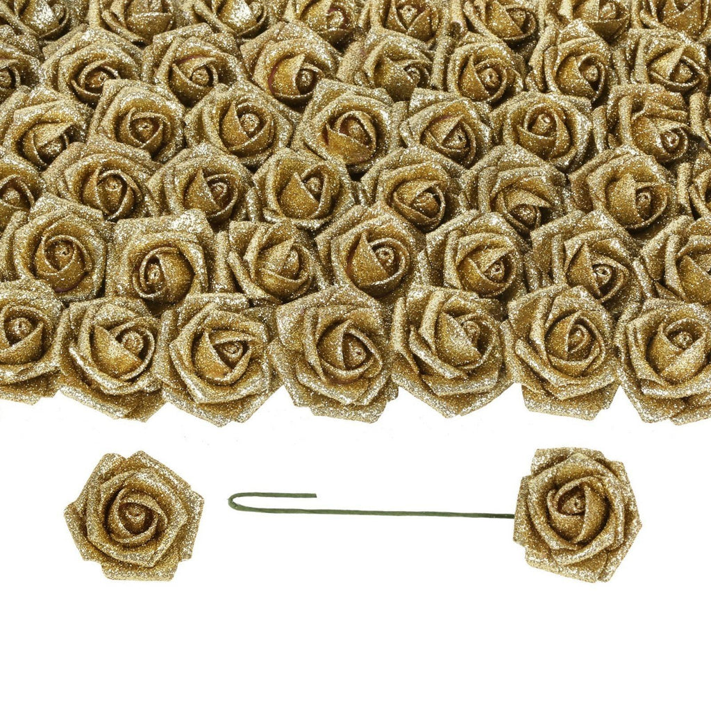 Glitter Roses Bouquet with Stems 50pcs | DIY Wedding Bridal Bouquet Valentine's Day Party & Home Decor in Gold Silver Blue Red Black