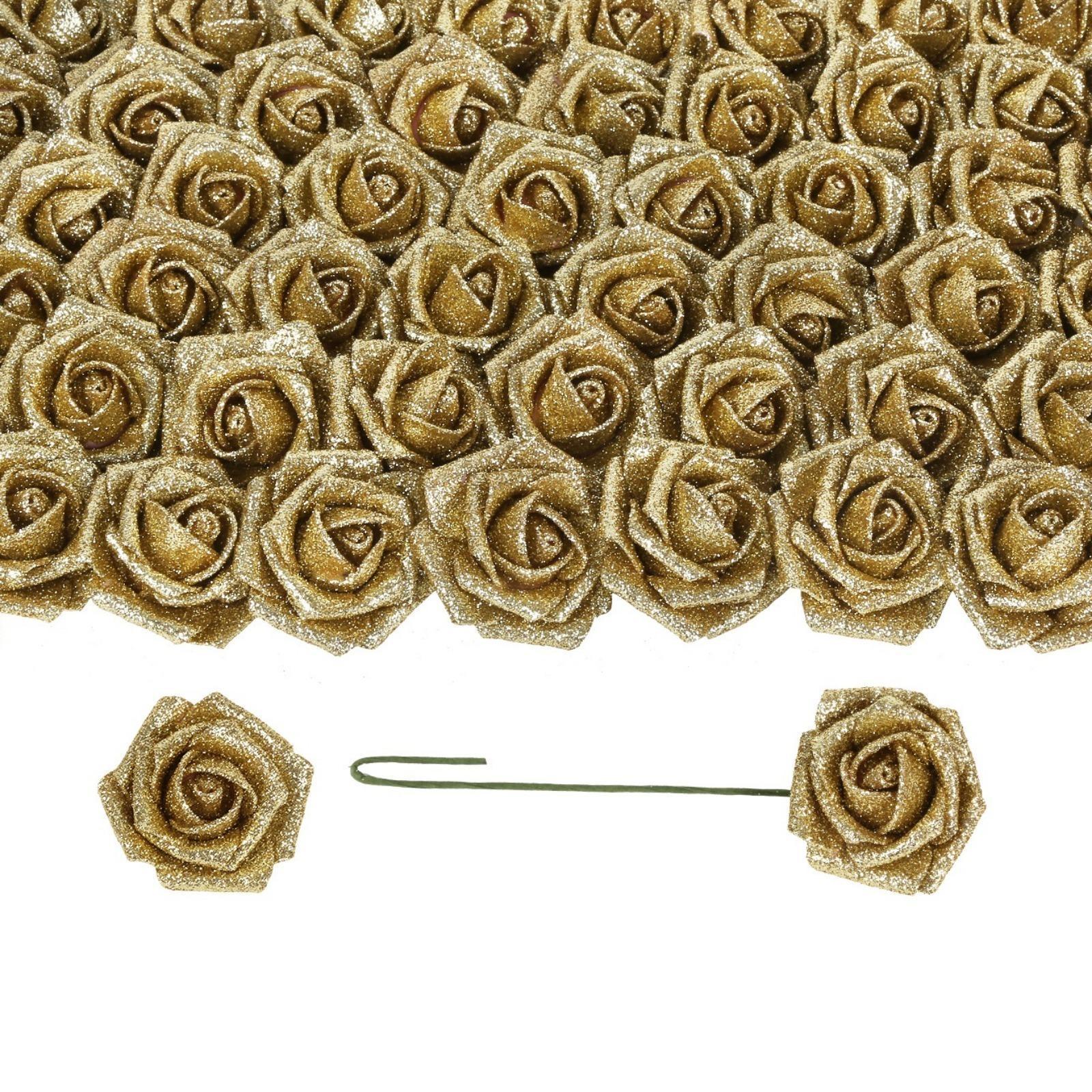 Glitter Roses Bouquet with Stems 50pcs | DIY Wedding Bridal Bouquet Valentine's Day Party & Home Decor in Gold Silver Blue Red Black
