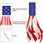 Heavy Duty American Windsock Set of 2 | 4th of July USA Patriotic Flag with Embroidered Stars for Outdoor Hanging
