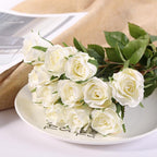 Artificial Long Stem Rose Bouquet | Realistic Faux Roses for Wedding Home Valentine's Day in 5 Colors