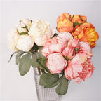 Faux Peony Bouquet 7 Stems per Bundle | Wedding Bridal Bouquet Valentine's Day & Home Decor in Pink Orange Purple White Red