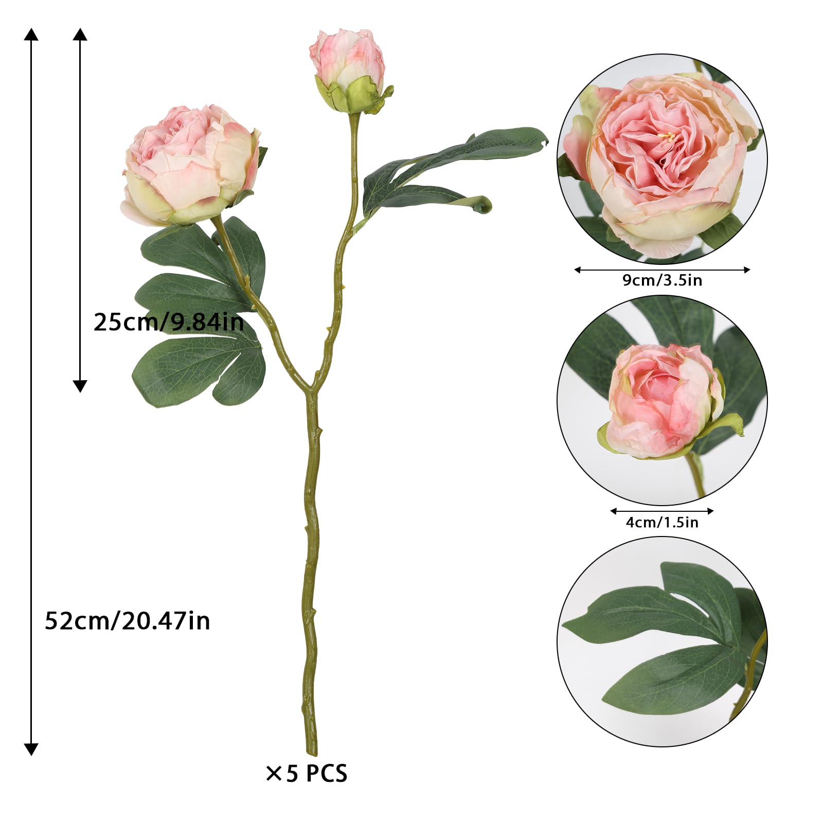 Vintage Artificial Peony Stems 5pcs 10 Heads | Spring Home Decor Table Centerpiece Wedding & Floral Arrangement in White Blue Pink Orange