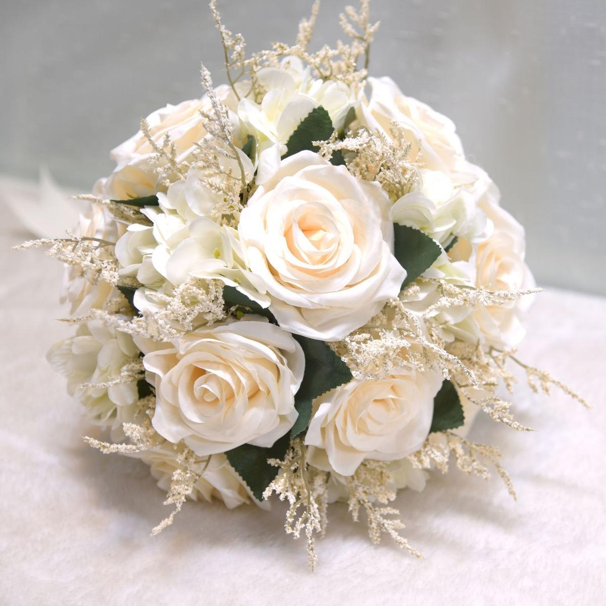 Artificial Rose Bridal Bouquet | French Vintage Boho Rustic Wedding Church & Toss Bouquet in 5 Colors